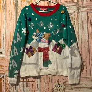 Festive Llama Sweater - Green and White